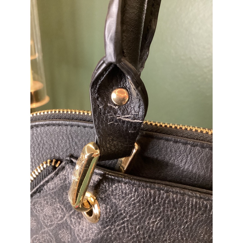 Big Buddha Satchel Handbag Black Monogram Gold Hardware Scarf Charm - Picture 4 of 6